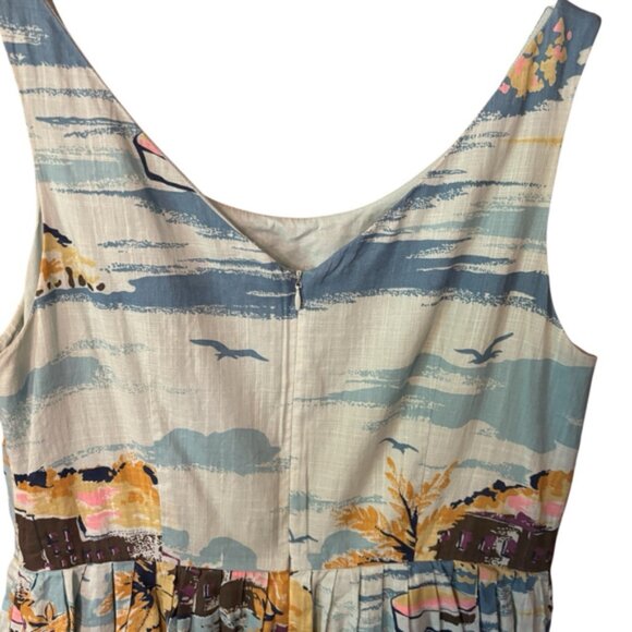 Boden Nancy Dress Rivera Print Fit & Flare Size 14 Linen Look Retro Style - Picture 4 of 9